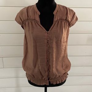 LOFT rich chocolate brown blouse shirt boho peasant top S